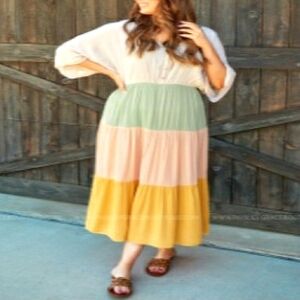 Paisley Grace Boutique Colorblock Maxi Dress Size XL